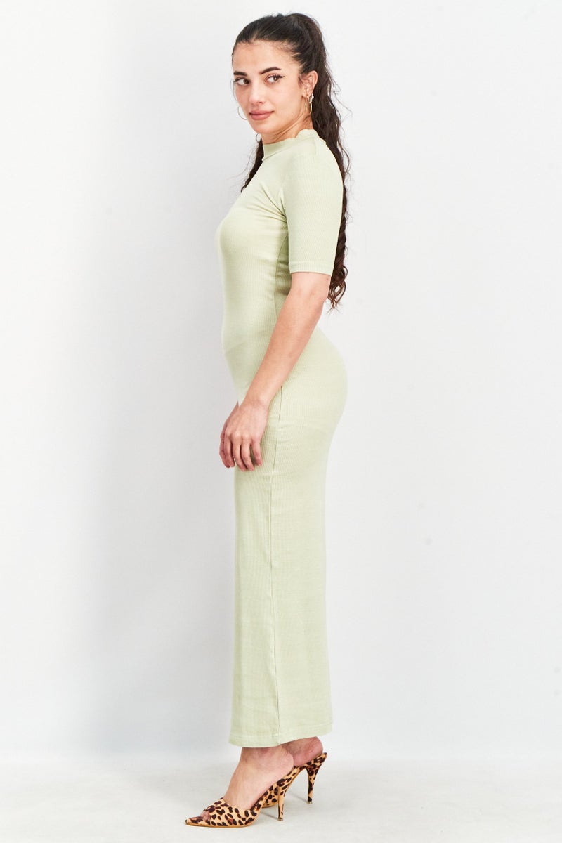 Weekday فستان ضيق بأكمام قصيرة للنساء، أخضر مائل إلى الرمادي - Image 2